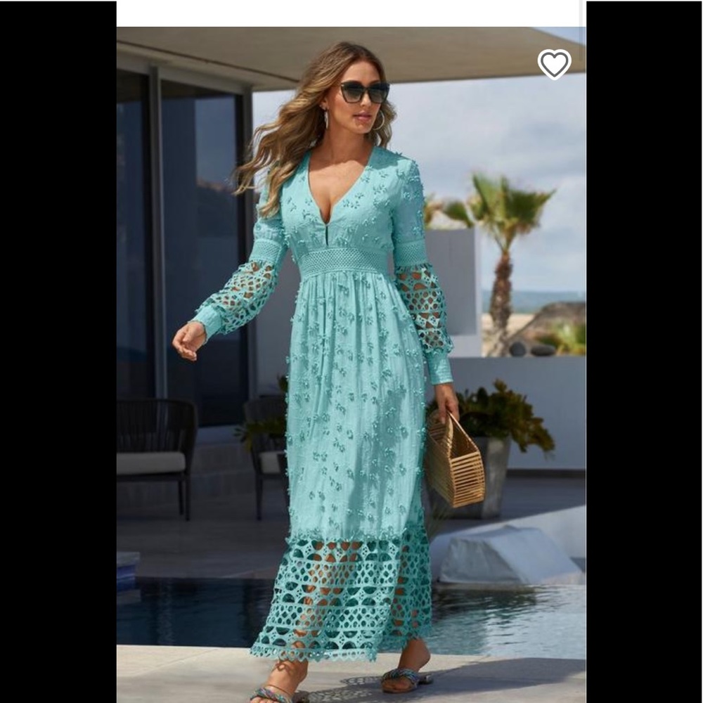 Boston Proper Mixed Media Lace Dress - Large (blue light)